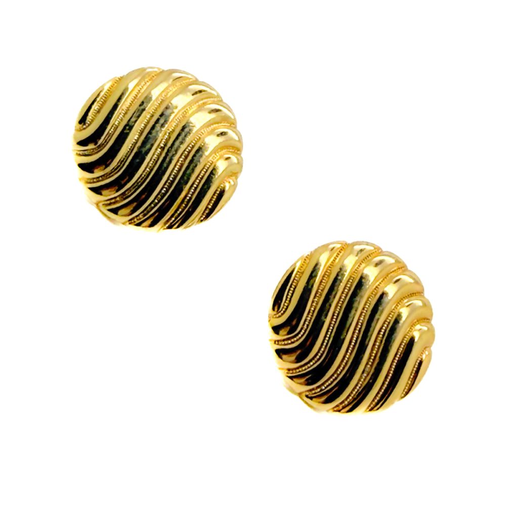 Vintage Gold Ripple Button Earrings
