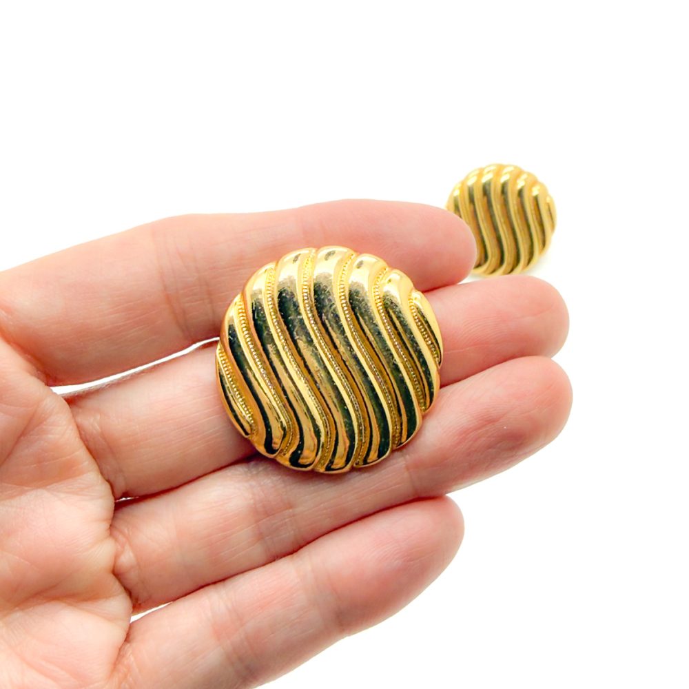 Vintage Gold Ripple Button Earrings