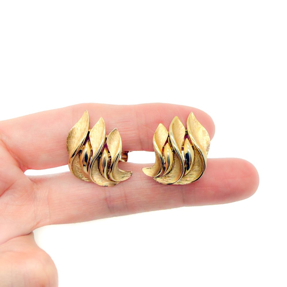 Vintage Crown Trifari Sculpted Leaf Earrings