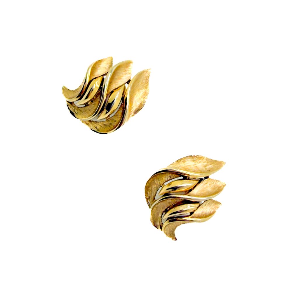 Vintage Crown Trifari Sculpted Leaf Earrings