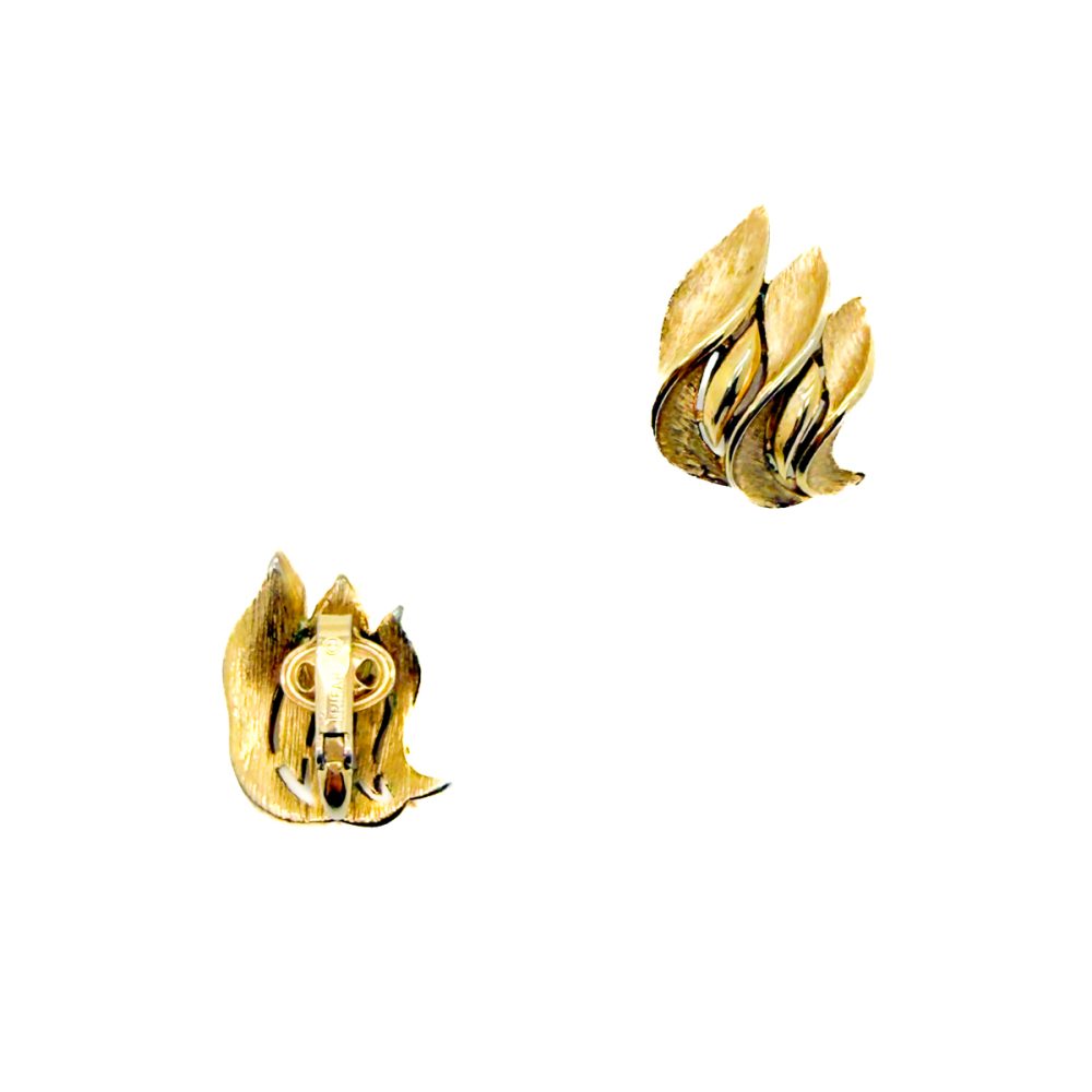 Vintage Crown Trifari Sculpted Leaf Earrings