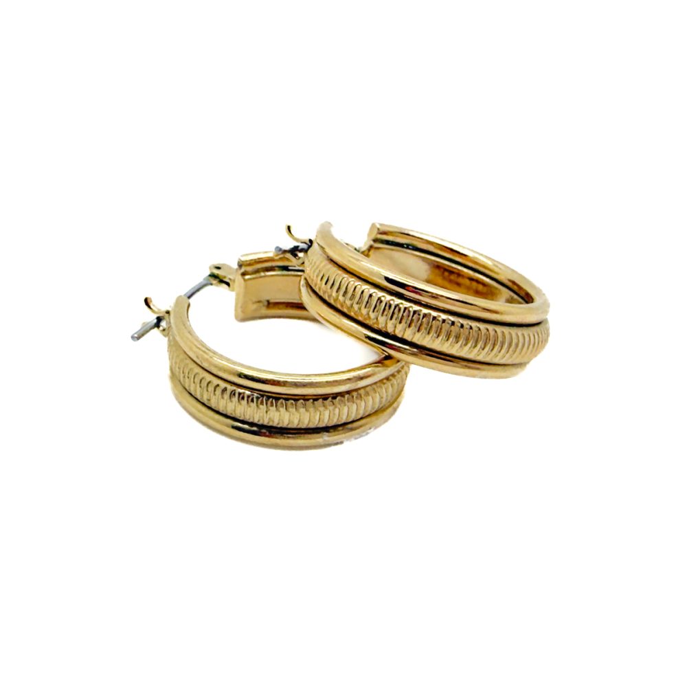Vintage Fancy Ribbed Hoop Earrings