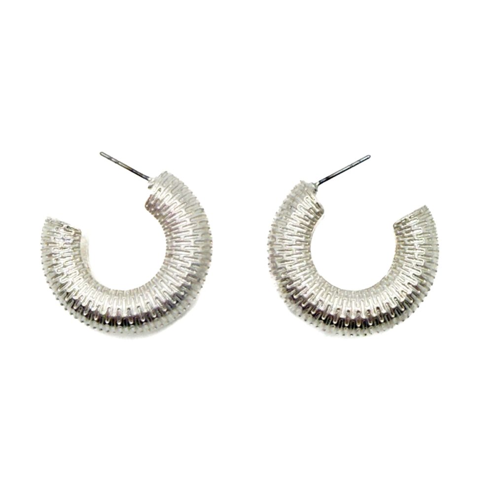 Chunky Ribbed Silver Hoop Earrings