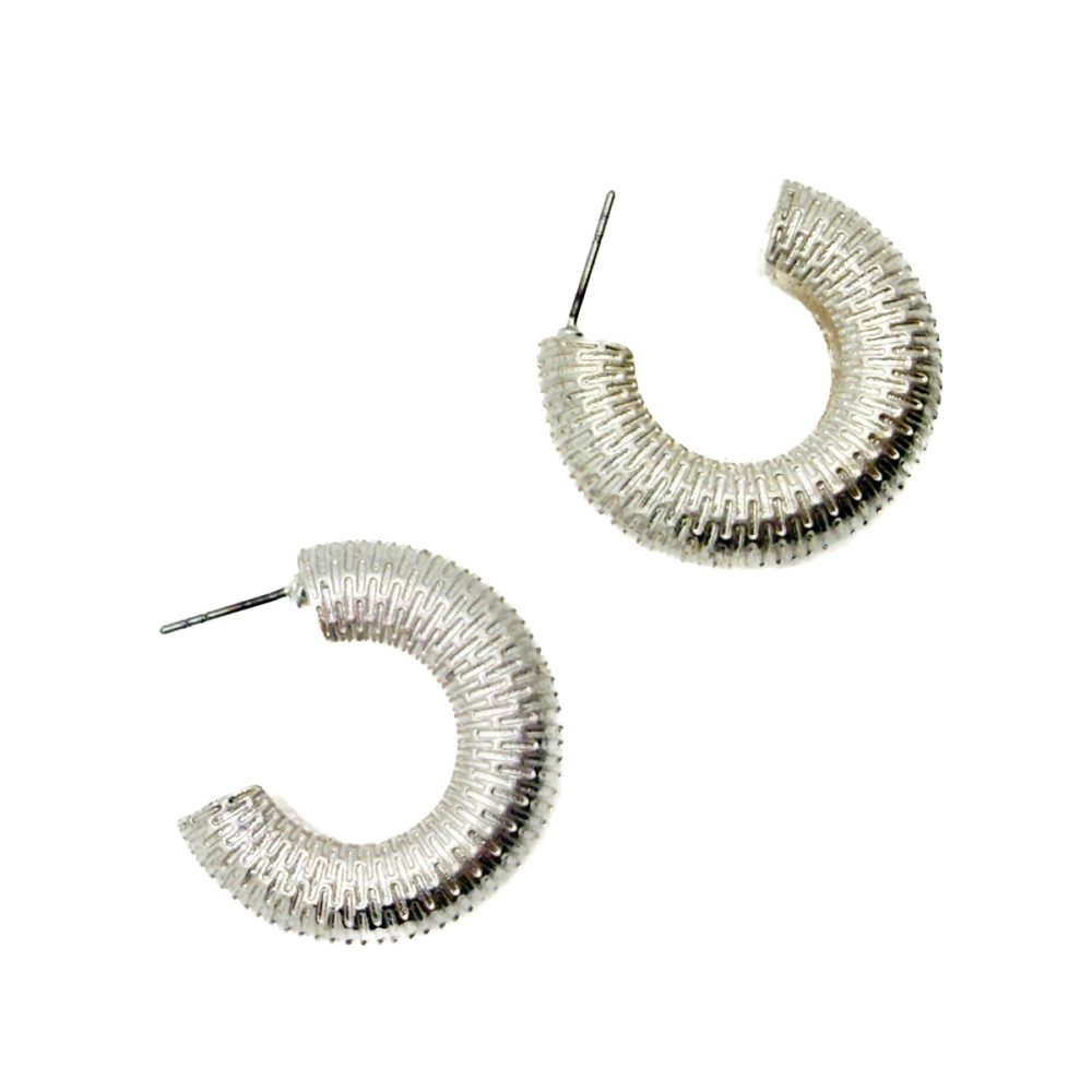 Chunky Ribbed Silver Hoop Earrings