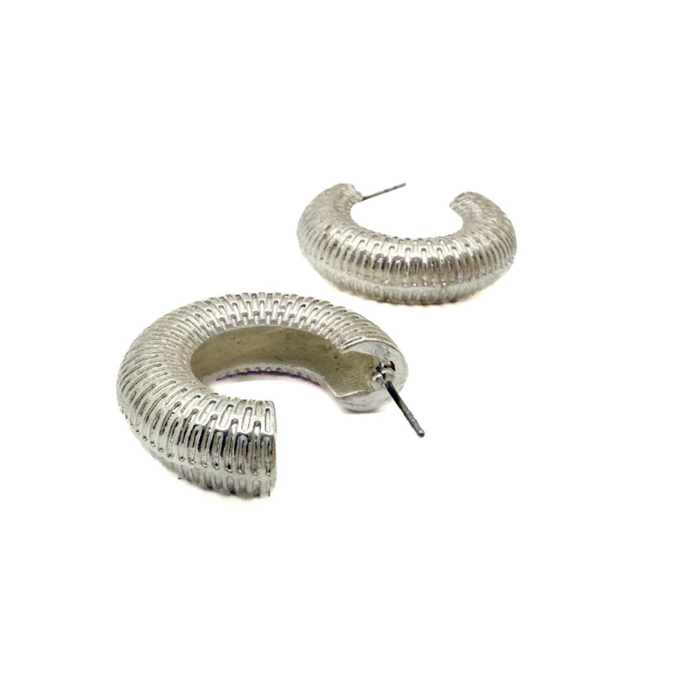 Chunky Ribbed Silver Hoop Earrings