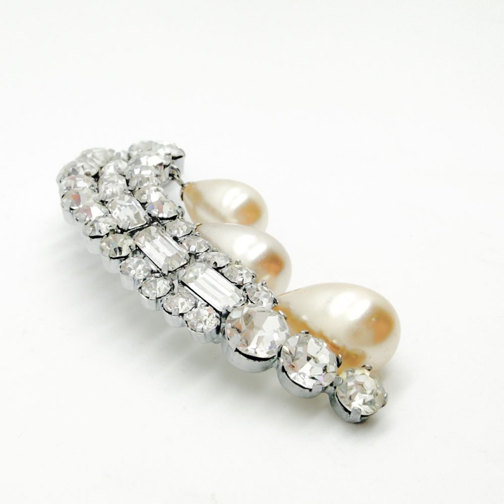 Vintage French Crystal & Pearl Drop Brooch