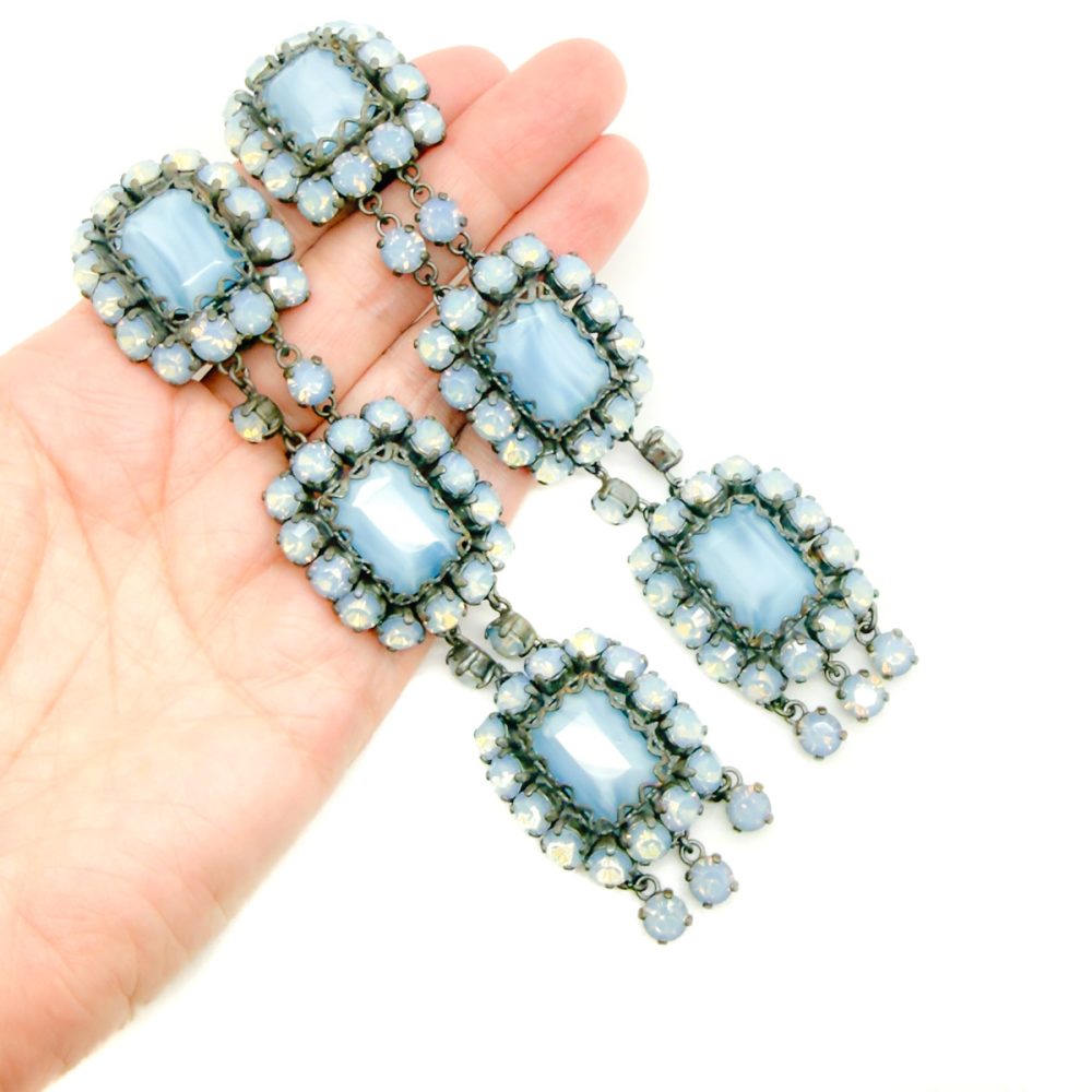 Vintage French Opaline Glass Shoulder Duster Earrings