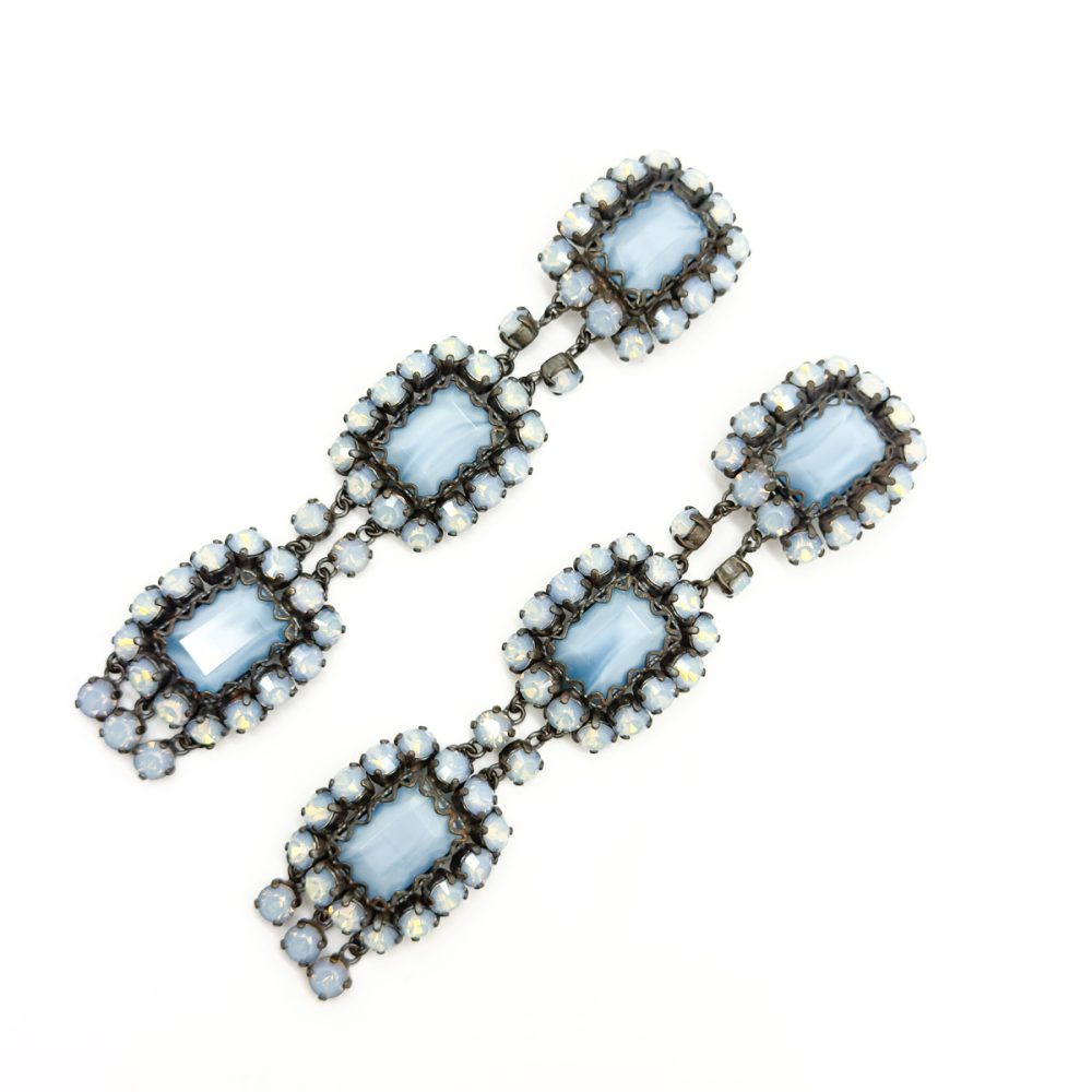 Vintage French Opaline Glass Shoulder Duster Earrings