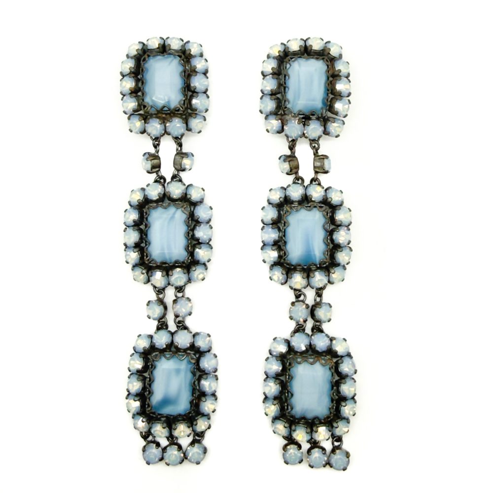 Vintage French Opaline Glass Shoulder Duster Earrings