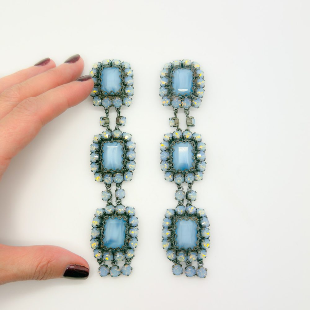 Vintage French Opaline Glass Shoulder Duster Earrings