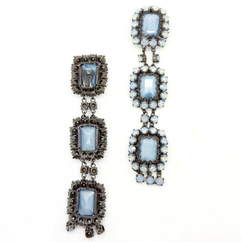 Vintage French Opaline Glass Shoulder Duster Earrings