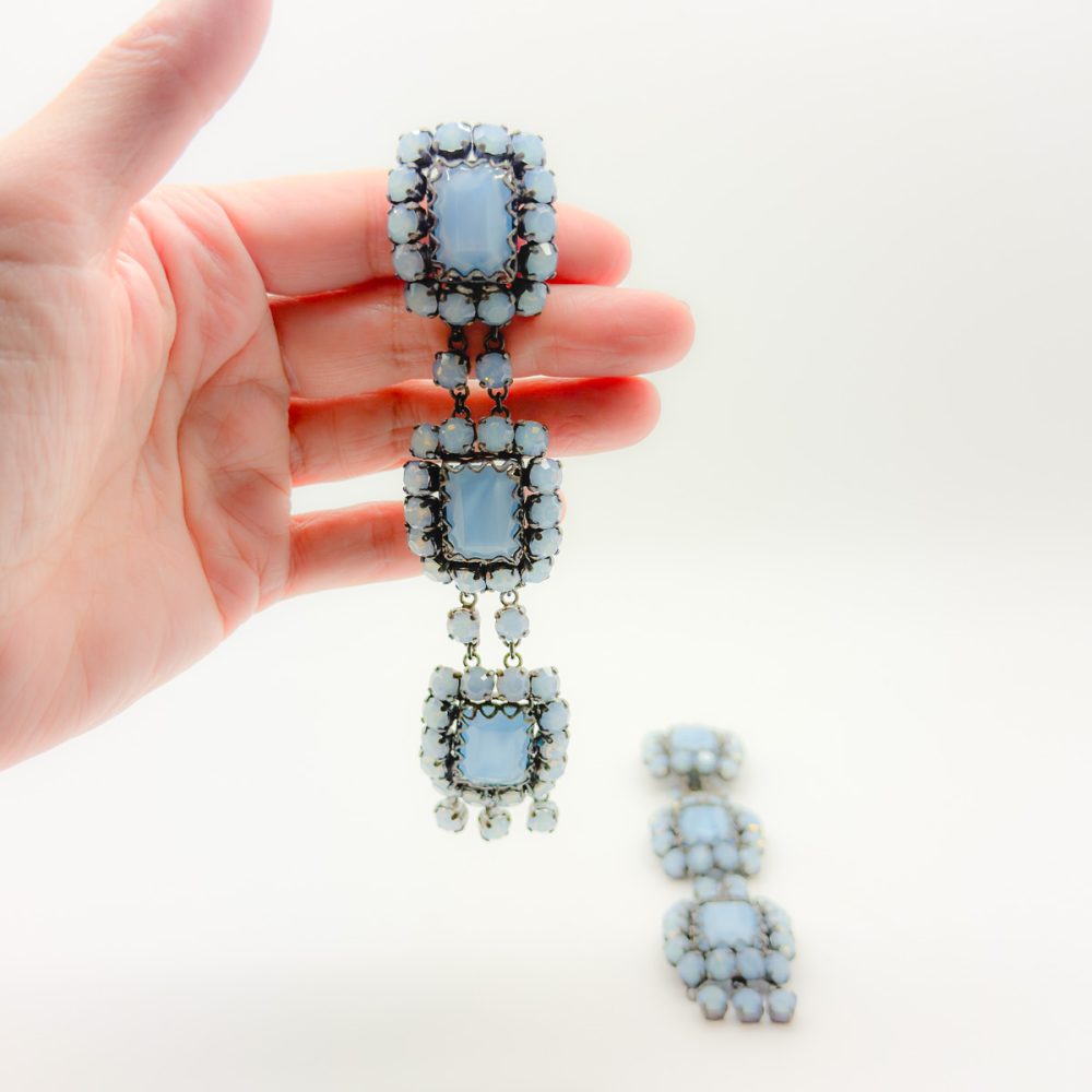 Vintage French Opaline Glass Shoulder Duster Earrings