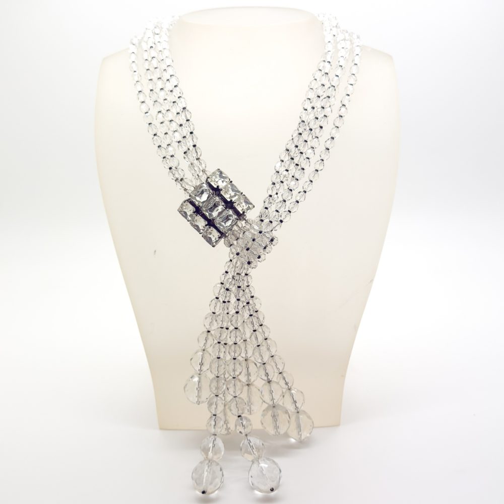 Vintage Statement Faceted Crystal Lariat Tassel Necklace