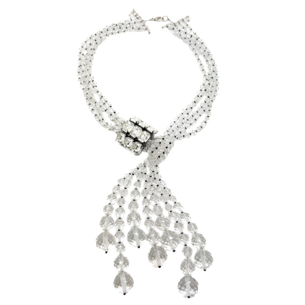 Vintage Statement Faceted Crystal Lariat Tassel Necklace