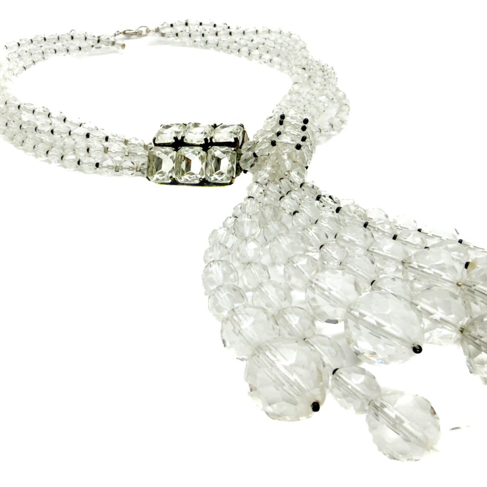 Vintage Statement Faceted Crystal Lariat Tassel Necklace