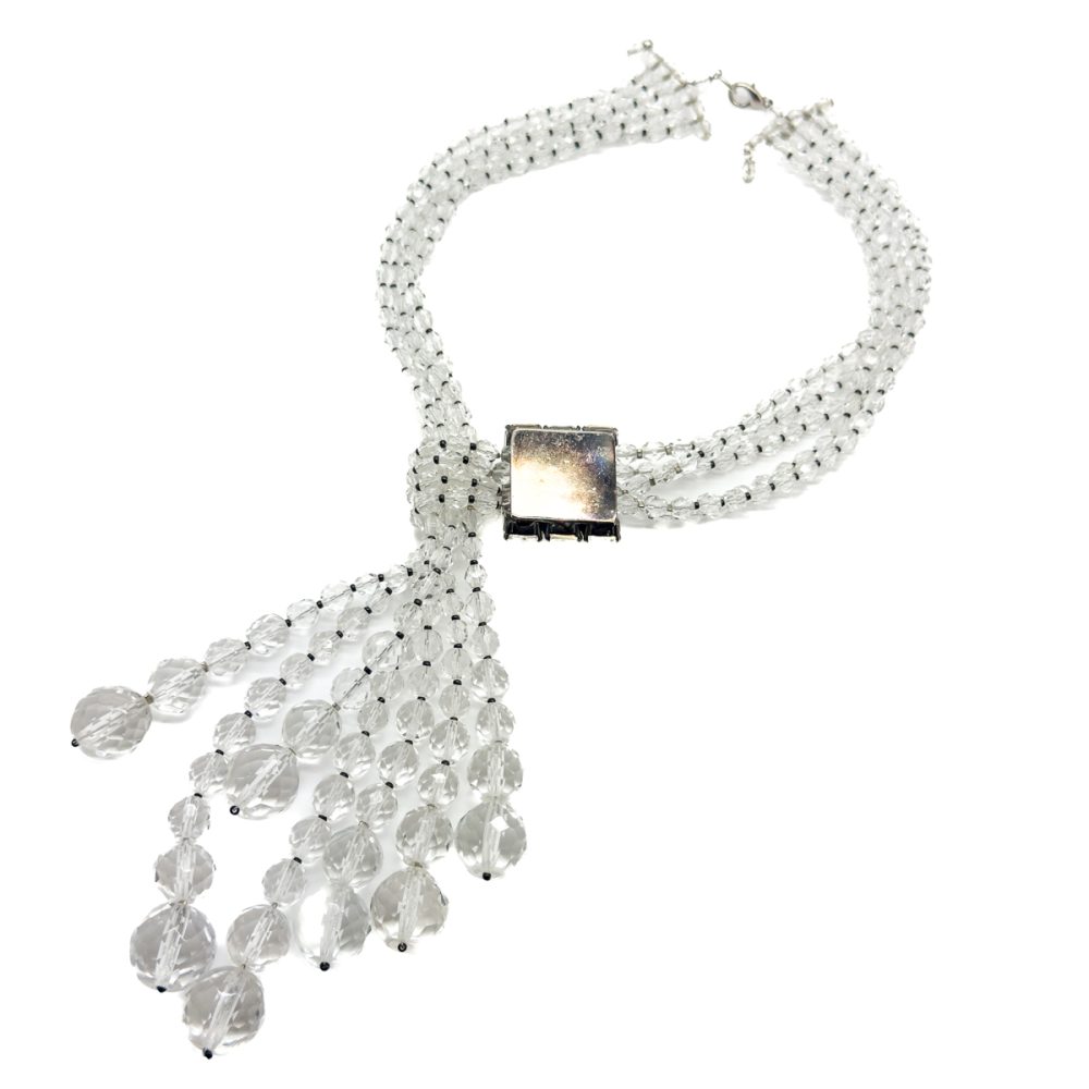 Vintage Statement Faceted Crystal Lariat Tassel Necklace