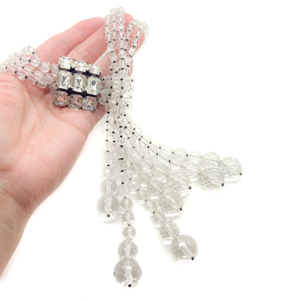 Vintage Statement Faceted Crystal Lariat Tassel Necklace
