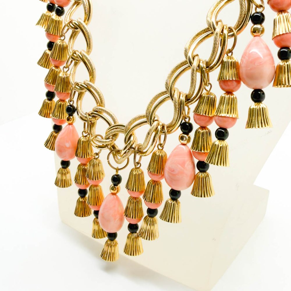 Vintage Statement Egyptian Revival Droplet Bib Necklace