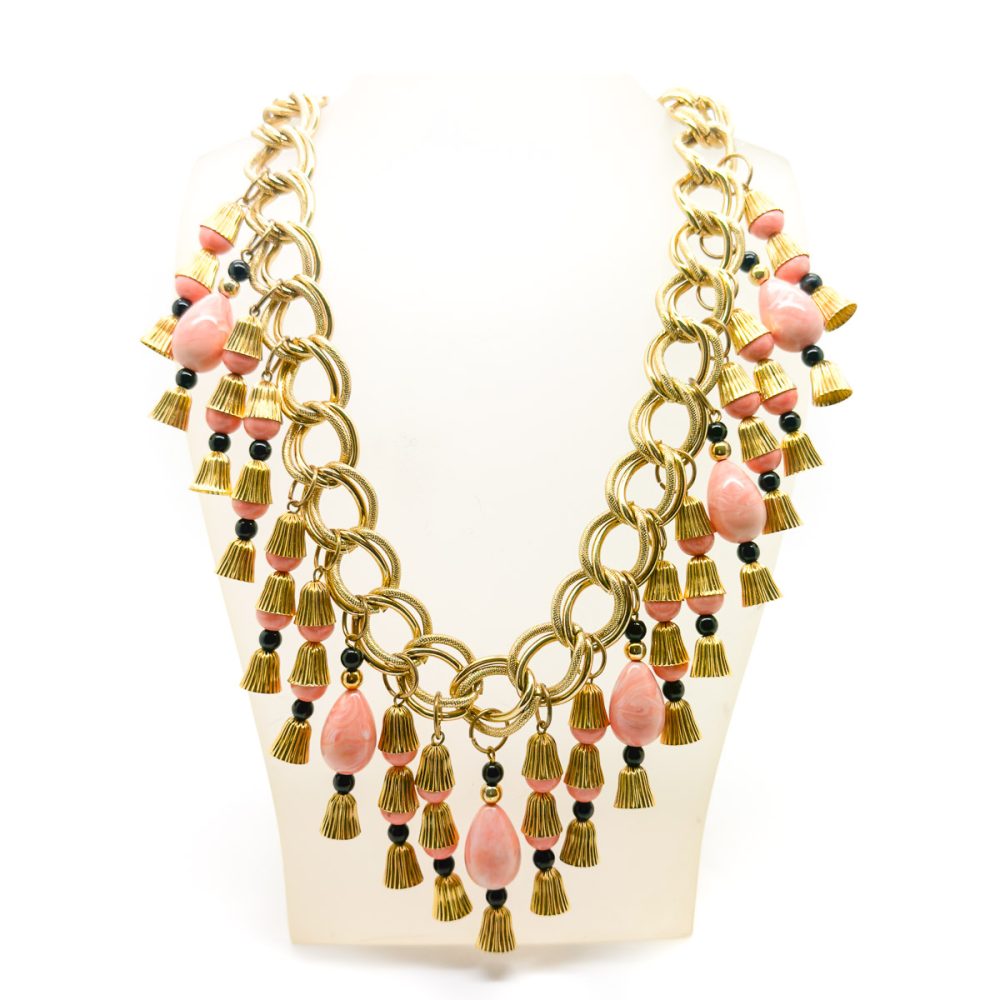 Vintage Statement Egyptian Revival Droplet Bib Necklace
