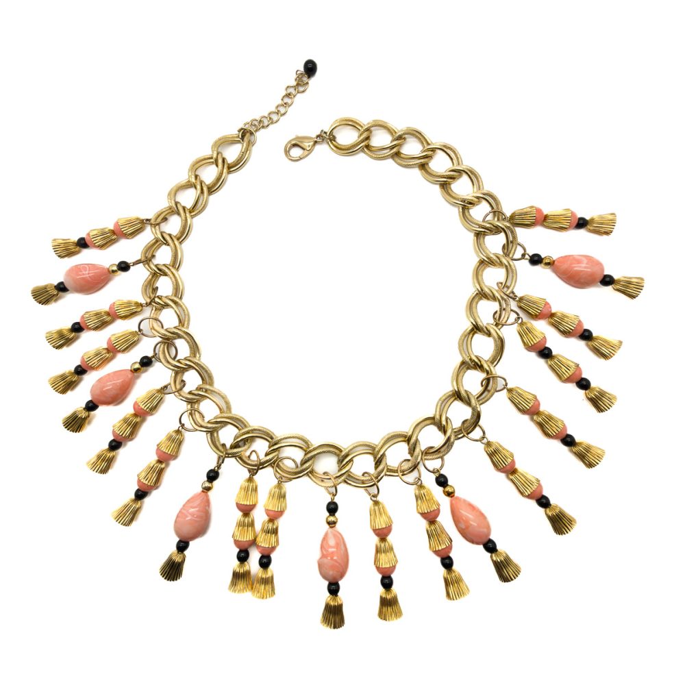 Vintage Statement Egyptian Revival Droplet Bib Necklace