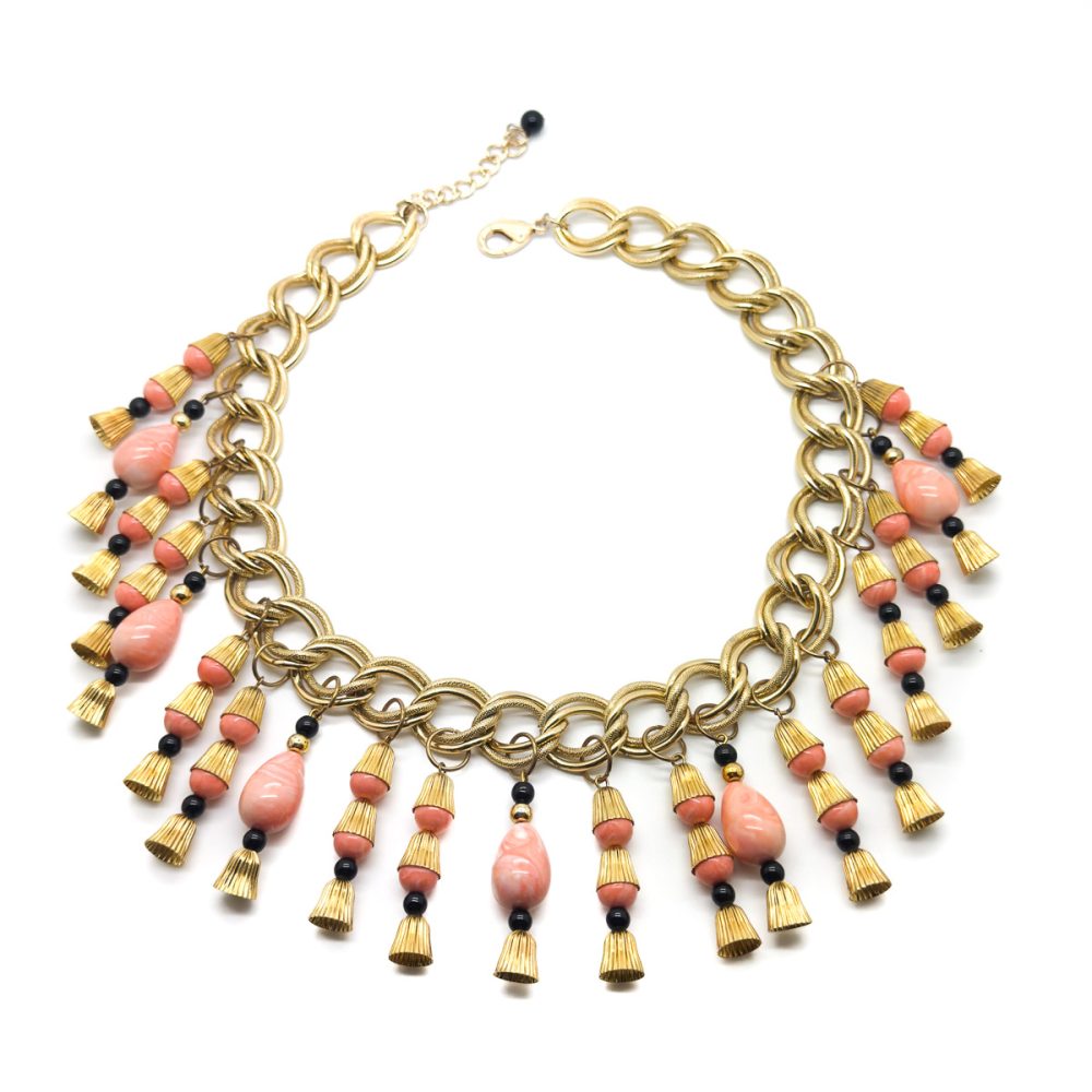 Vintage Statement Egyptian Revival Droplet Bib Necklace