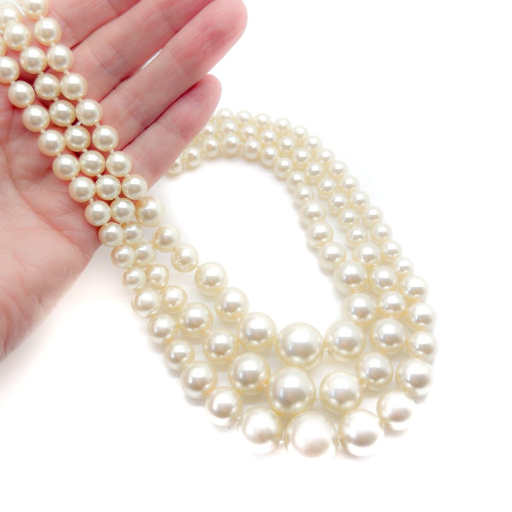 Vintage Triple Row Graduated Pearl Necklace