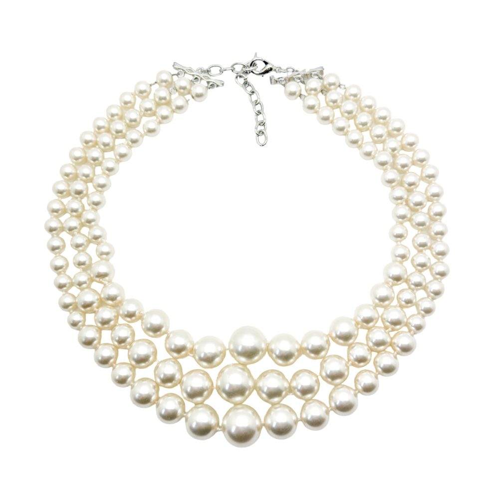 Vintage Triple Row Graduated Pearl Necklace