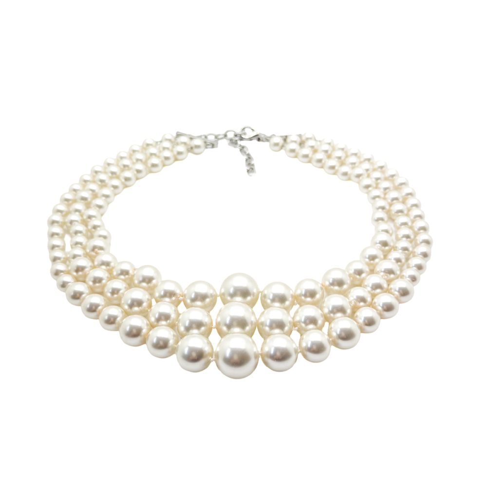 Vintage Triple Row Graduated Pearl Necklace