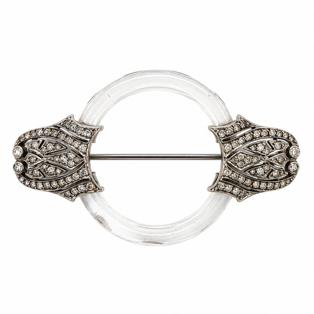 Antique Art Deco Sterling & Glass Brooch
