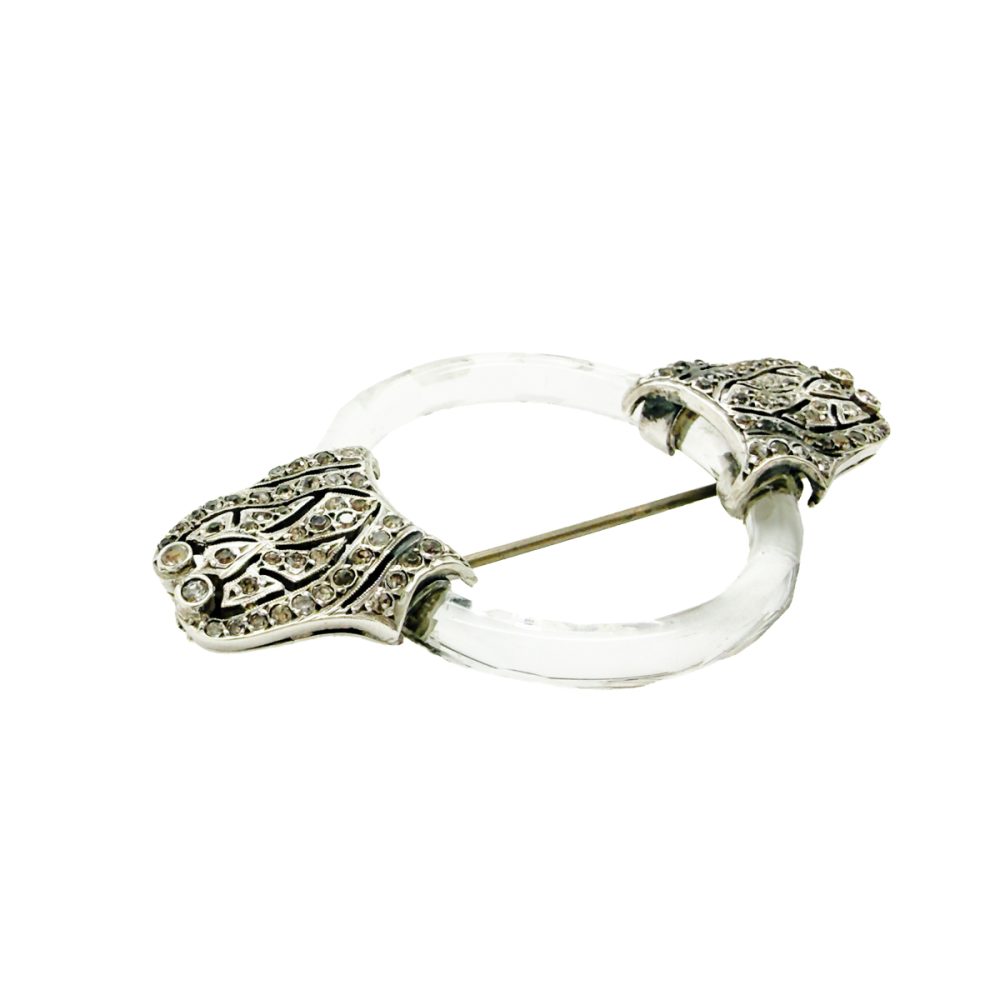 Antique Art Deco Sterling & Glass Brooch