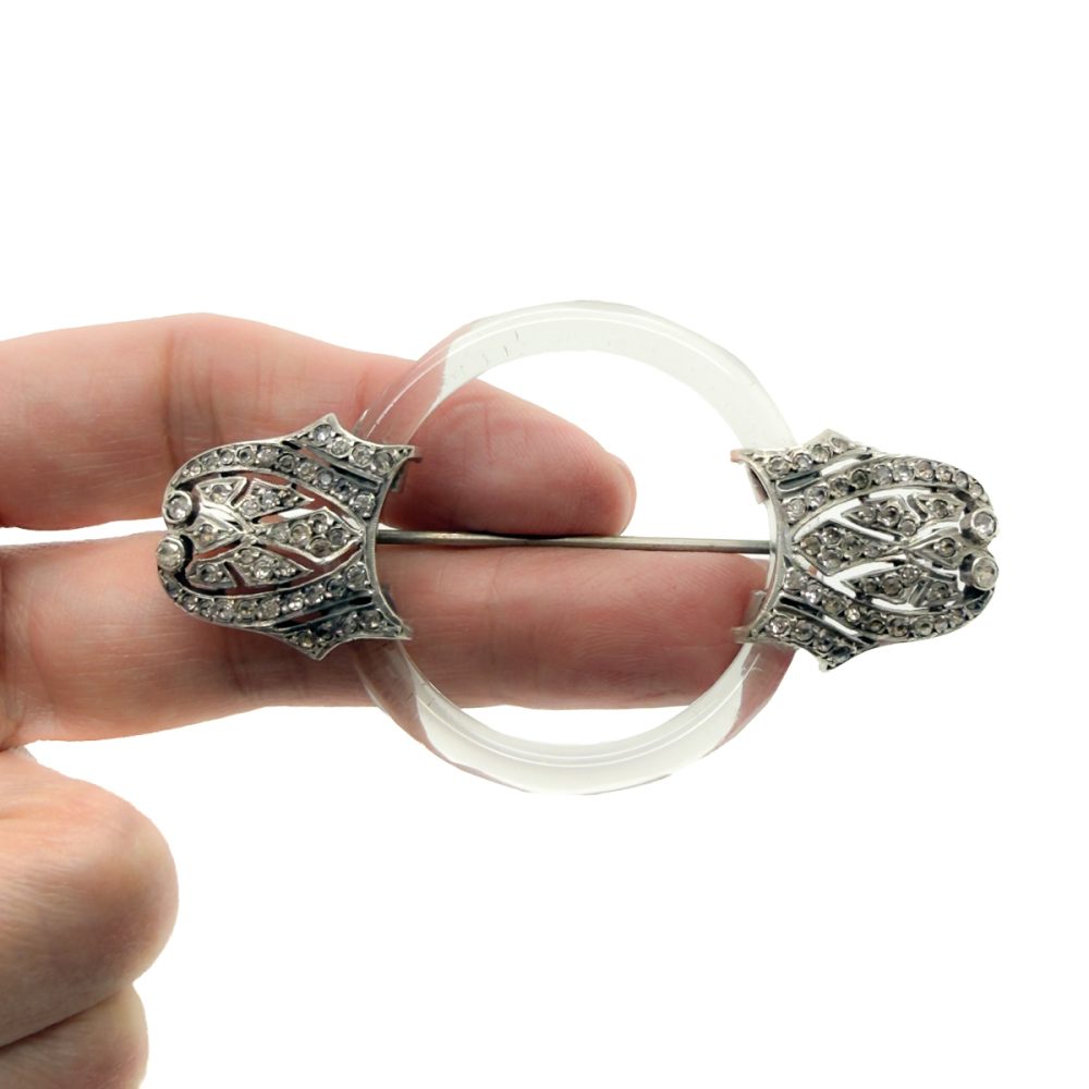 Antique Art Deco Sterling & Glass Brooch
