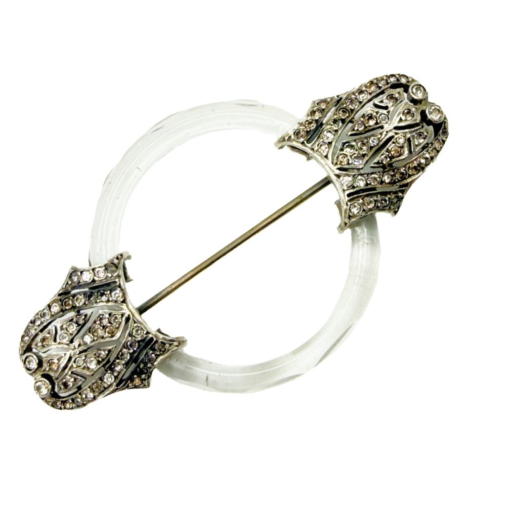 Antique Art Deco Sterling & Glass Brooch